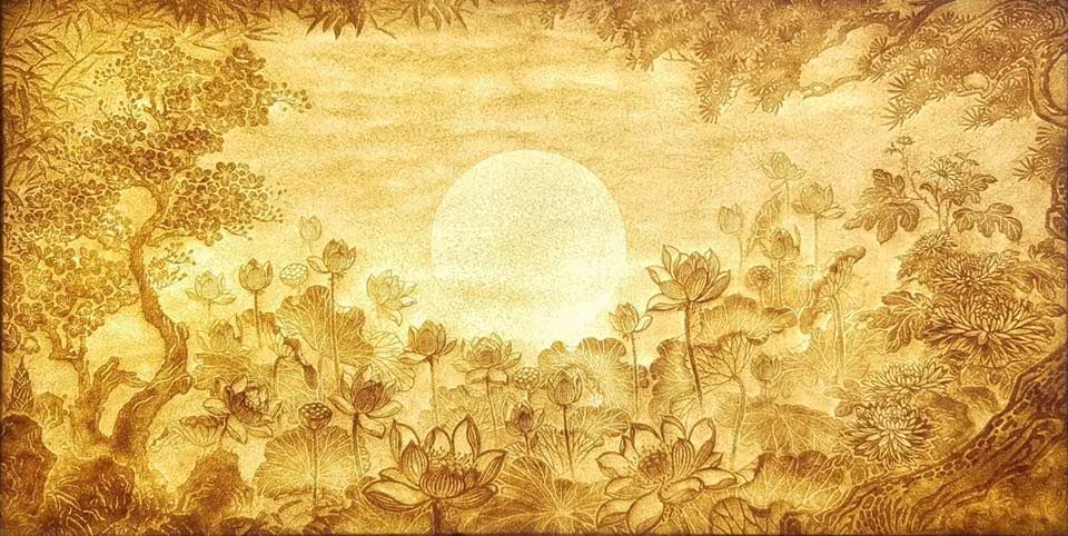 tranh giay dua hoa sen